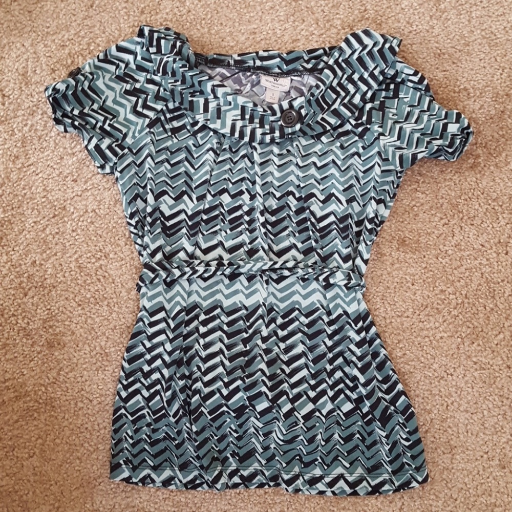 Worthington Stretch Green and Black top with tie